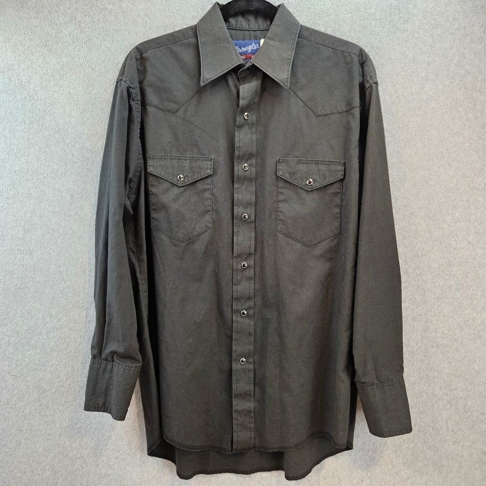 Wrangler Mens Western Snap Shirt Black Long Sleeve X-Long Tails 15.5 x 33